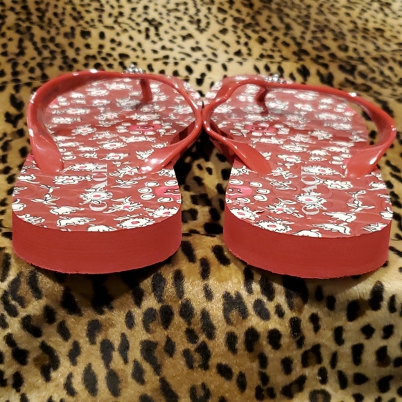 Coach Red Abigail Floral Thong Sandal Sz 7-8 - Picture 4 of 10